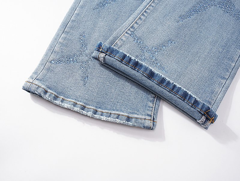 Purple Brand Star Embellished Light Blue Flared Jeans — detail