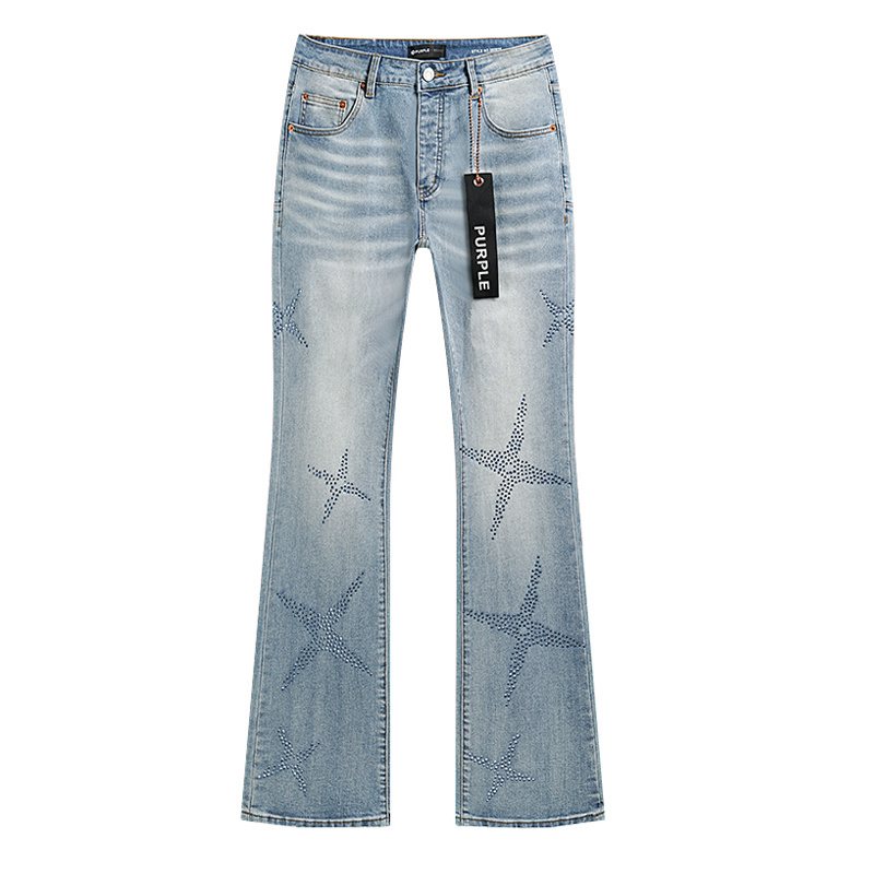 Purple Brand Star Embellished Light Blue Flared Jeans — front