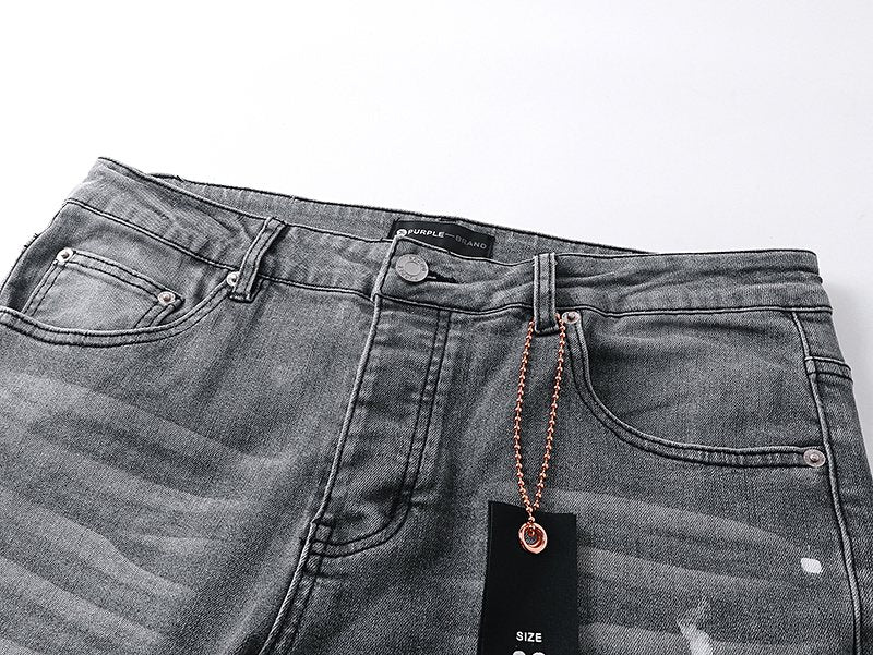 Purple Brand Grey Paint-Splatter Flared Jeans — detail