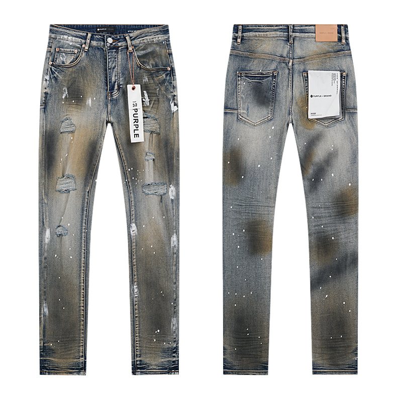 Purple Brand Washed Blue Paint Splatter Distressed Jeans — hero