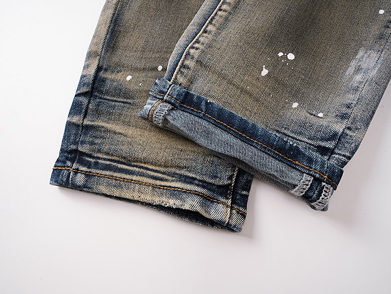 Purple Brand Washed Blue Paint Splatter Distressed Jeans — detail