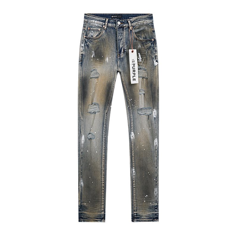 Purple Brand Washed Blue Paint Splatter Distressed Jeans — front