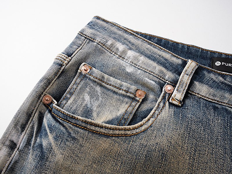 Purple Brand Washed Blue Paint Splatter Distressed Jeans — detail