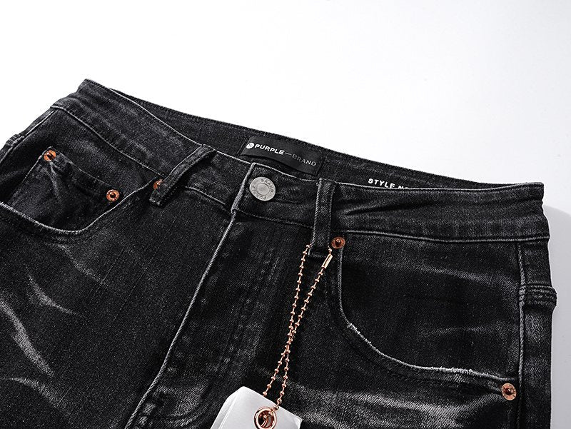 Purple Brand Black Washed Distressed Jeans — detail