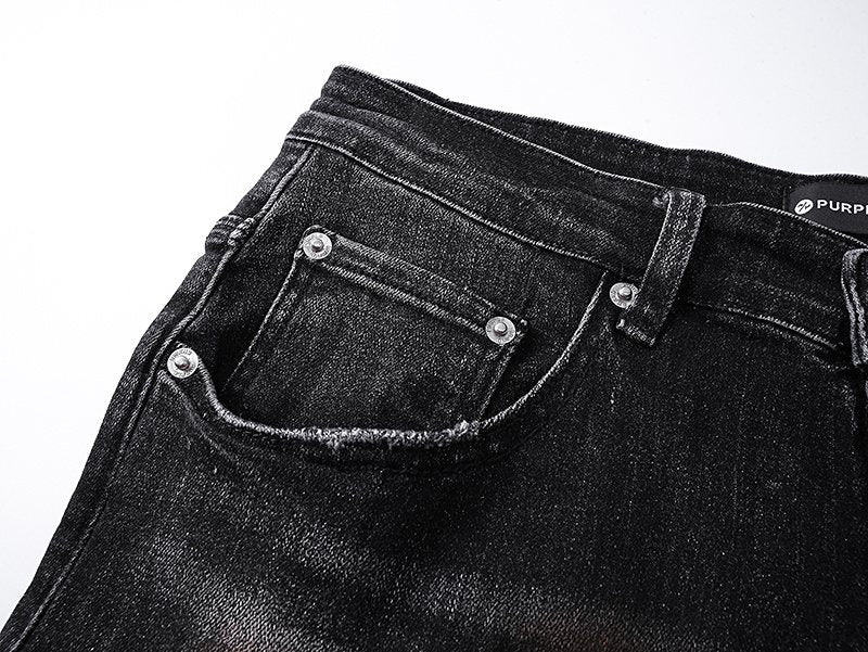 Purple Brand Distressed Paint-Splatter Jeans — detail