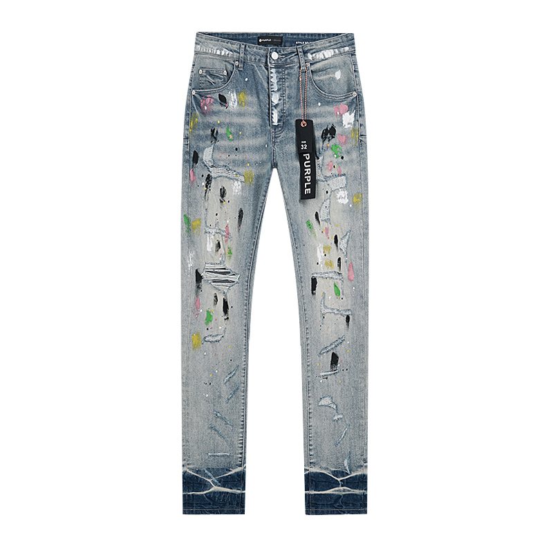 Purple Brand Light Blue Paint Splatter Distressed Jeans — hero