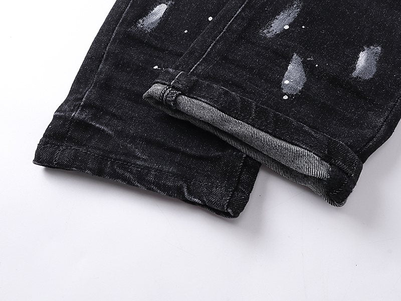 Purple Brand Black Distressed Paint-Splatter Jeans — detail