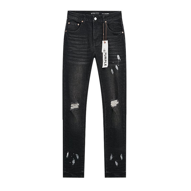 Purple Brand Black Distressed Paint-Splatter Jeans — front