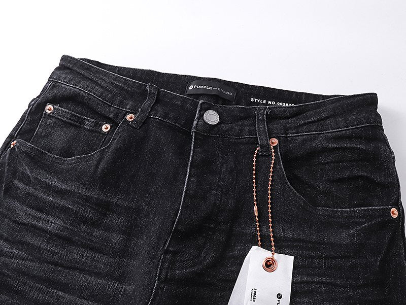Purple Brand Black Distressed Paint-Splatter Jeans — detail