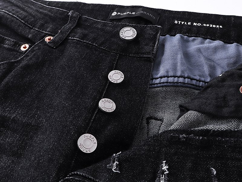 Purple Brand Black Distressed Paint-Splatter Jeans — detail