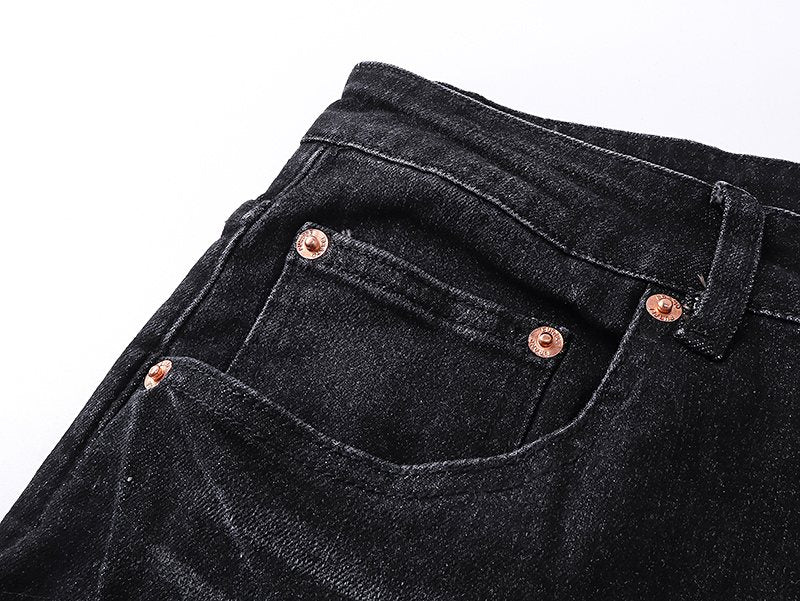 Purple Brand Black Distressed Paint-Splatter Jeans — detail