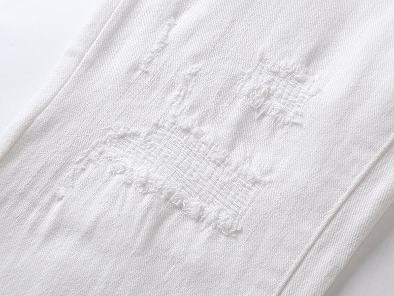 Purple Brand Distressed White Jeans — detail