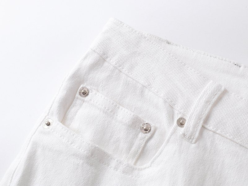 Purple Brand Distressed White Jeans — detail