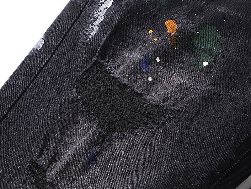 Purple Brand Black Distressed Paint-Splatter Jeans — detail