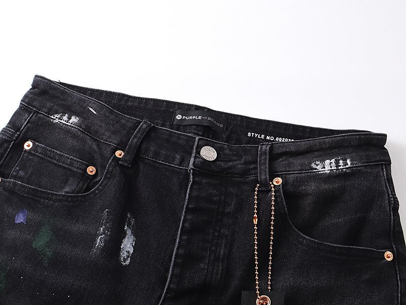 Purple Brand Black Distressed Paint-Splatter Jeans — detail