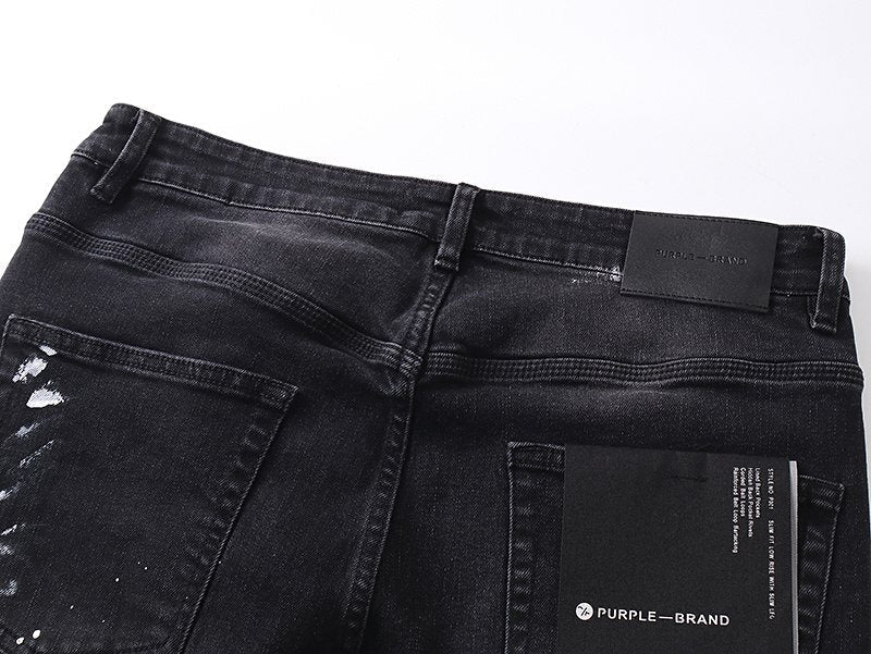 Purple Brand Black Distressed Paint-Splatter Jeans — detail