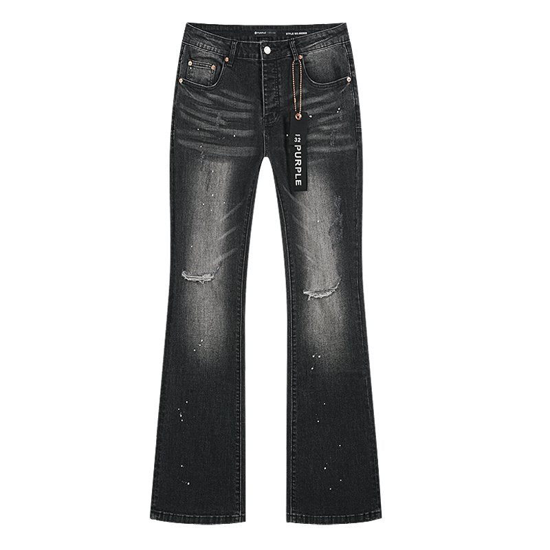 Purple Brand Washed Black Distressed Paint-Splatter Jeans — front