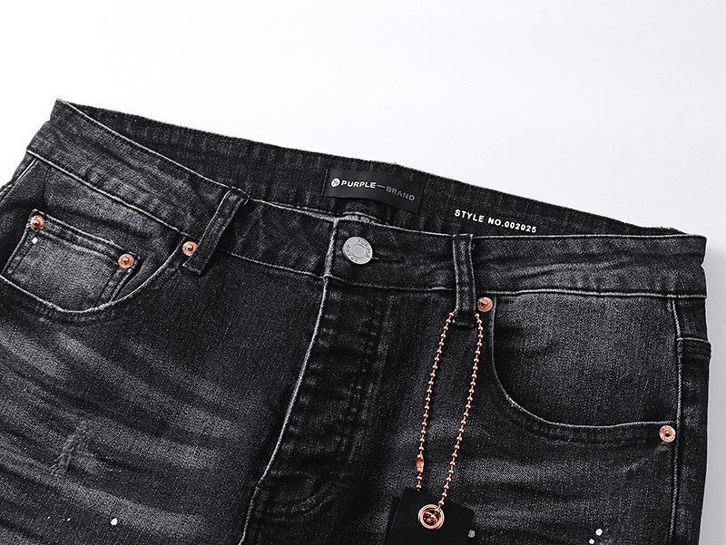 Purple Brand Washed Black Distressed Paint-Splatter Jeans — detail