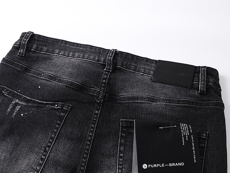 Purple Brand Washed Black Distressed Paint-Splatter Jeans — detail