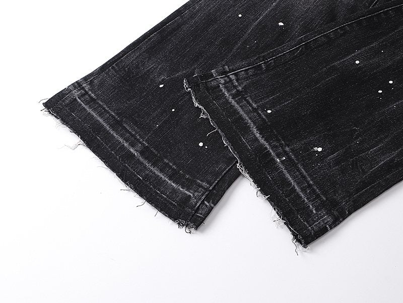 Purple Brand Distressed Paint-Splatter Flared Jeans — detail