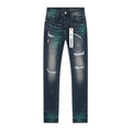 Purple Brand Dark Blue Distressed Paint Splatter Jeans — hero