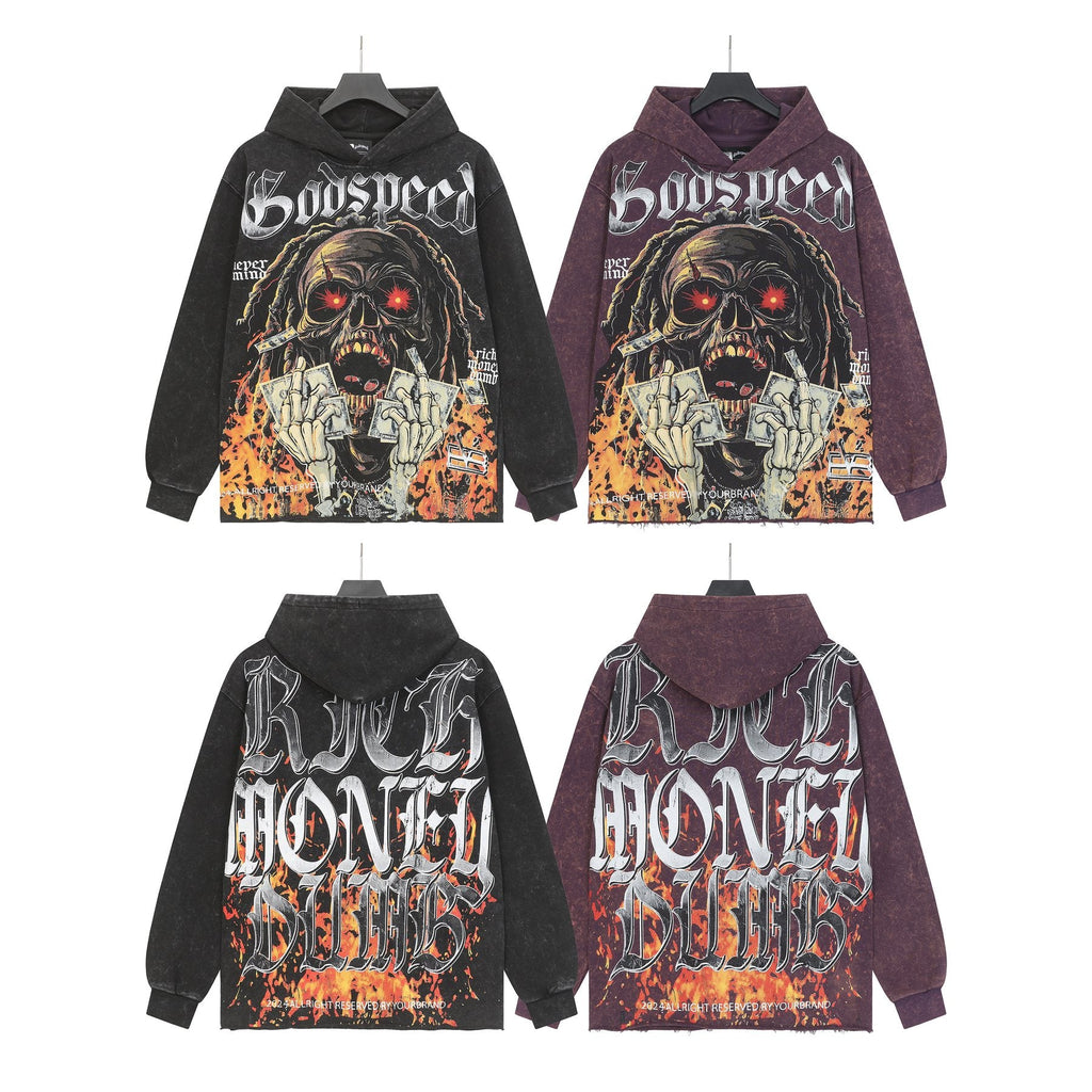 Godspeed Skull Graphic Acid Wash Hoodie — comparison