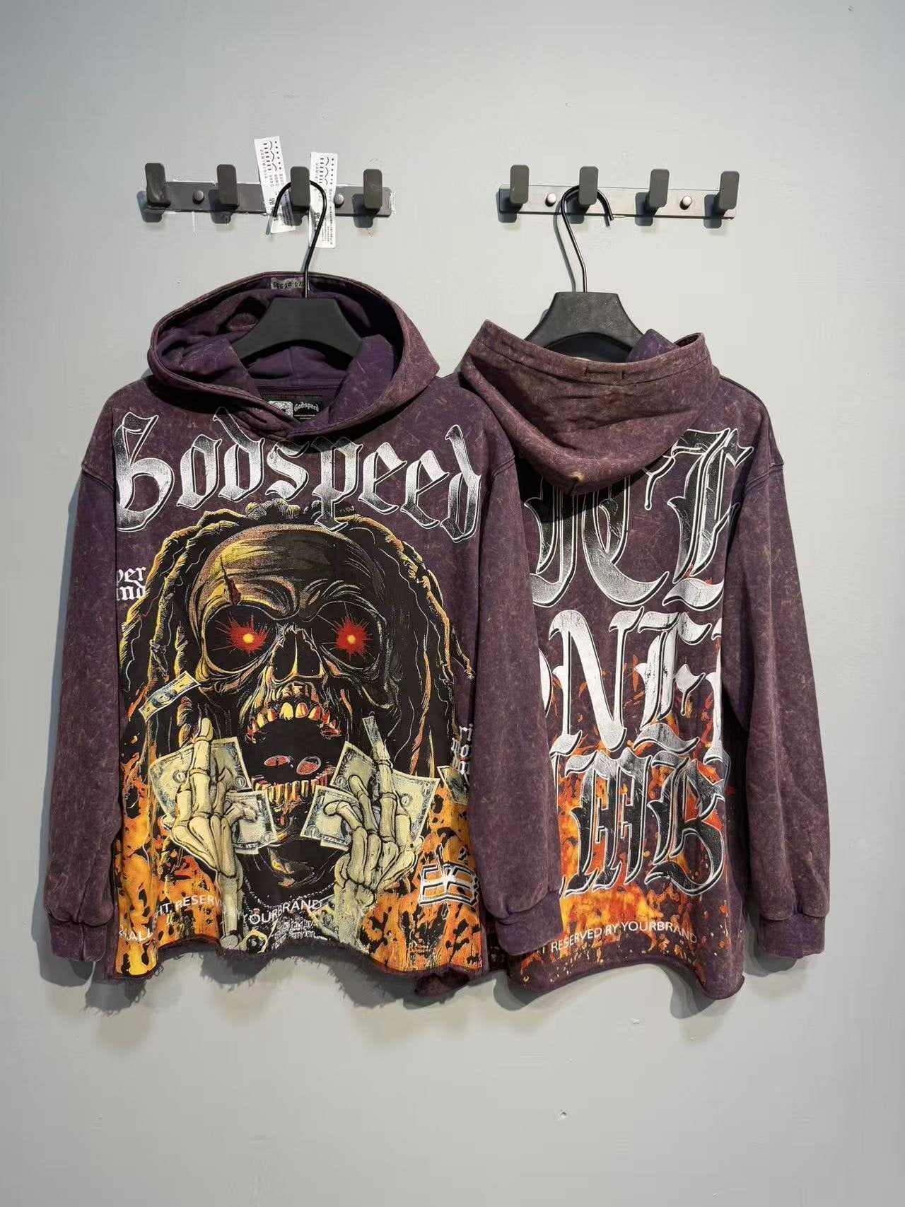 Godspeed Skull Graphic Acid Wash Hoodie — context