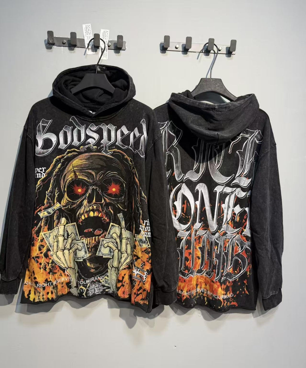 Godspeed Skull Graphic Acid Wash Hoodie — context