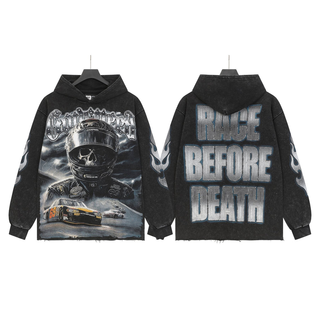 Godspeed Race Before Death Skull Graphic Hoodie — front