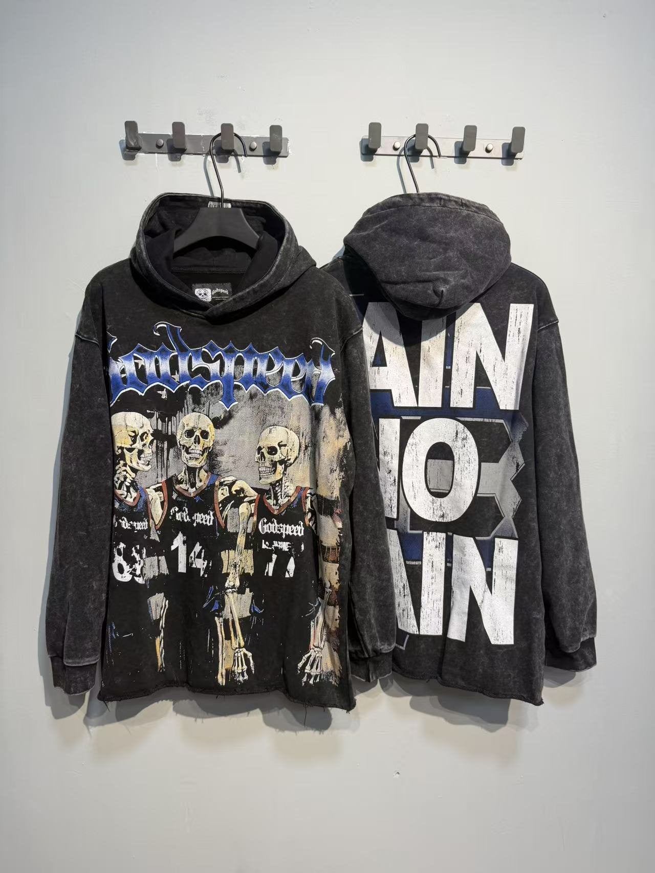 Godspeed Pain No Gain Acid Wash Graphic Hoodie — context