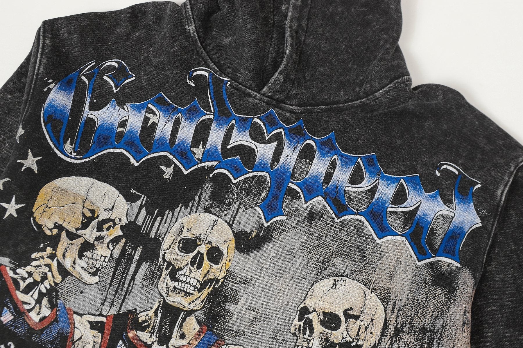 Godspeed Pain No Gain Acid Wash Graphic Hoodie — detail
