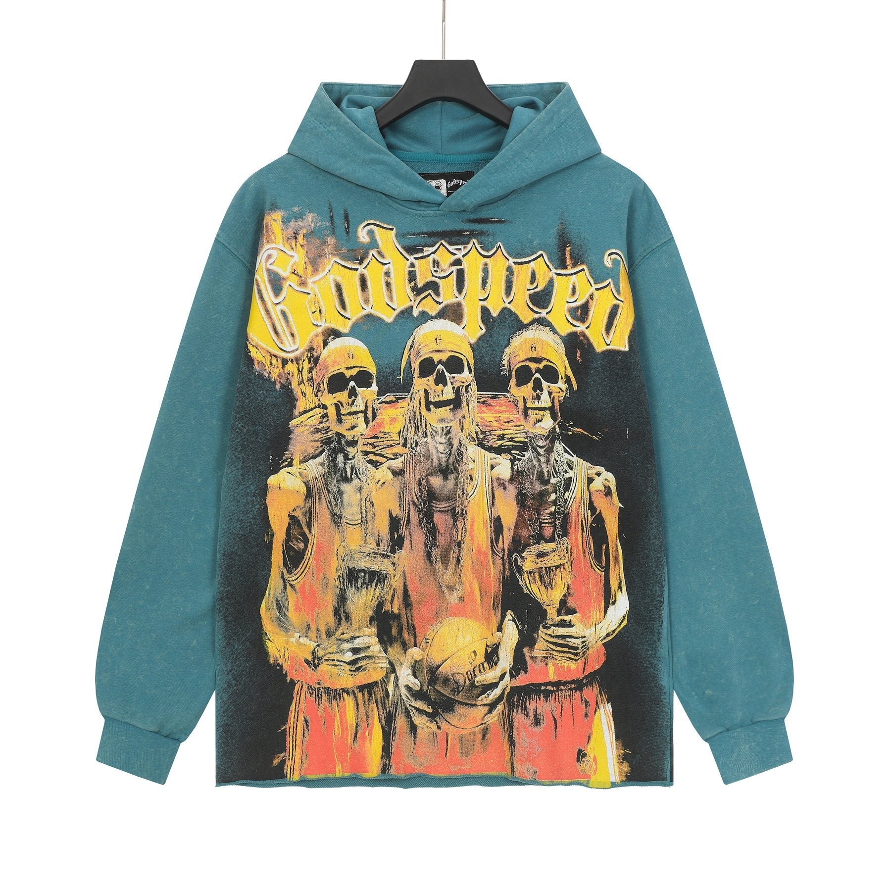 Godspeed Fortis Fortuna Adiuvat Skull Graphic Hoodie — front