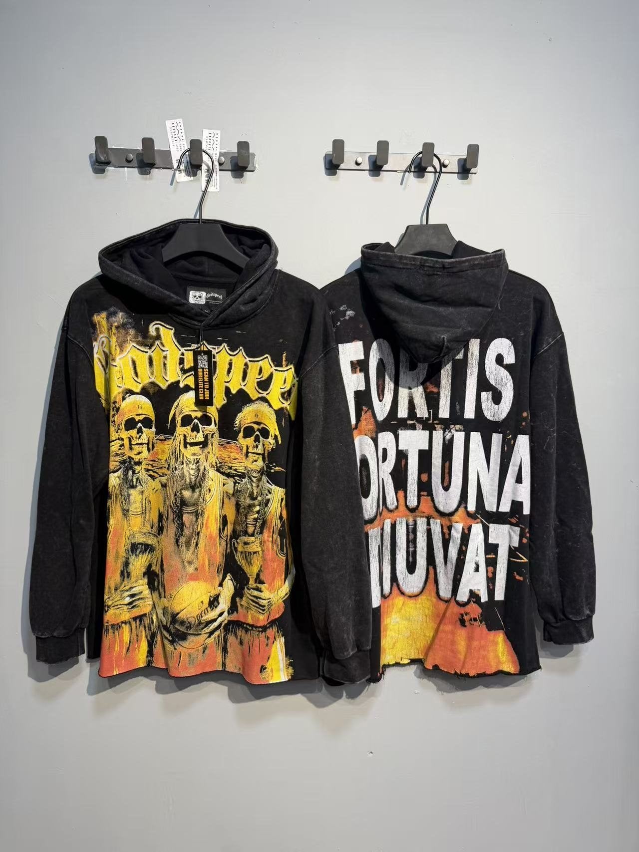 Godspeed Fortis Fortuna Adiuvat Skull Graphic Hoodie — context