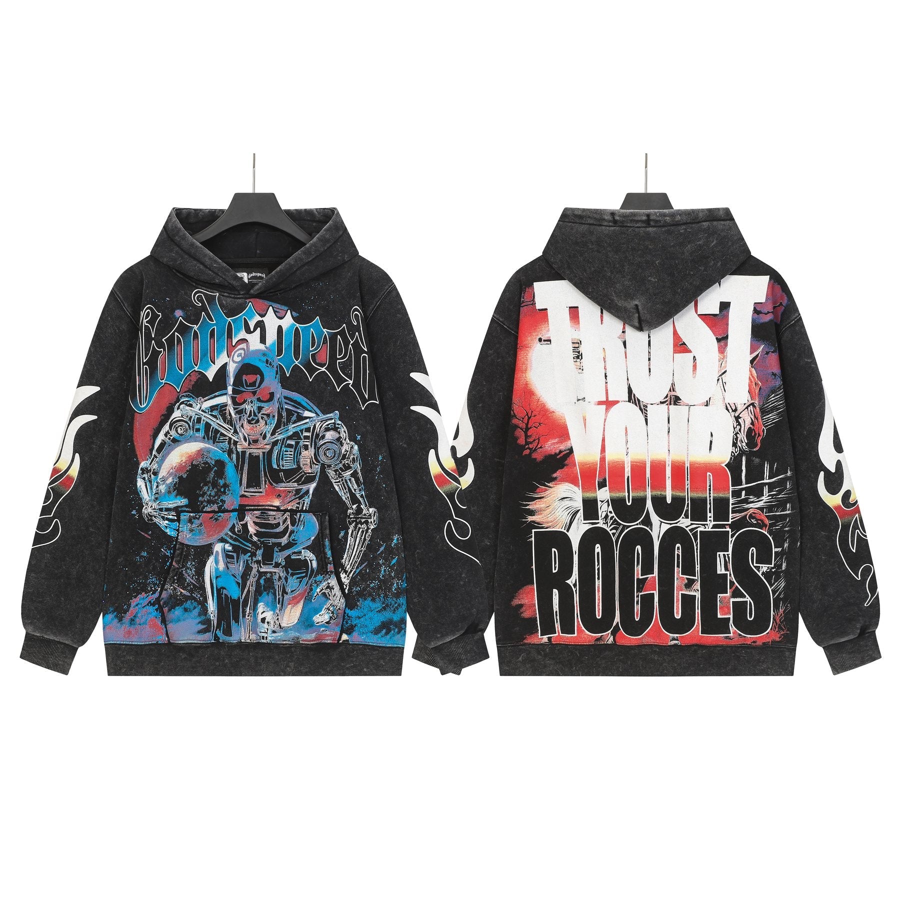 Godspeed Acid-Wash Graphic Pullover Hoodie — front