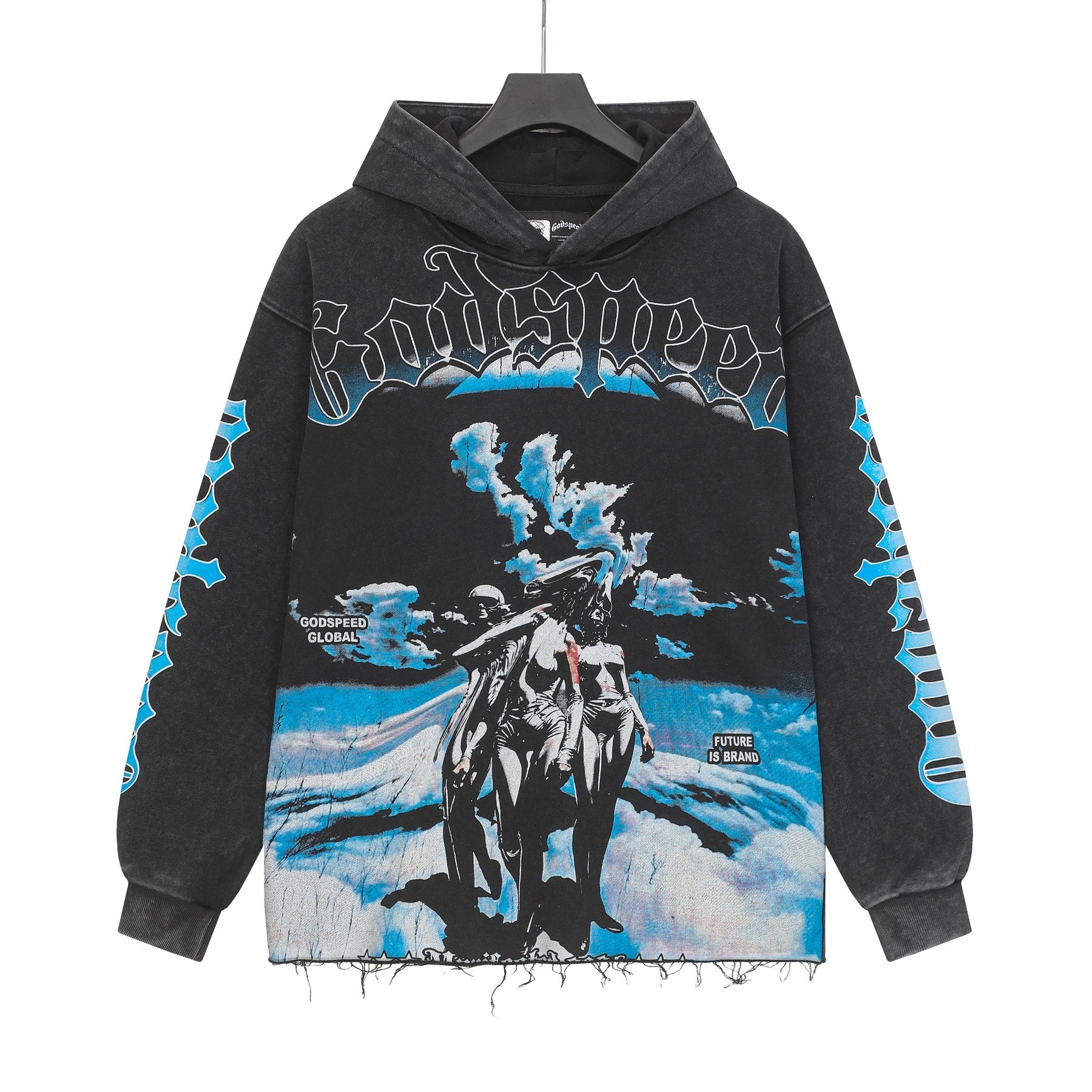 Godspeed Rock Graphic Distressed Hem Hoodie — front