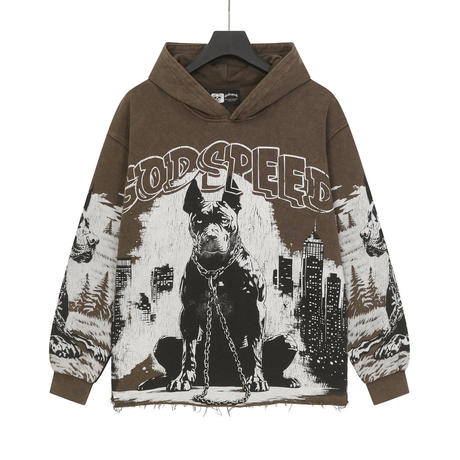 Godspeed Dog & City Graphic Raw-Hem Hoodie — front