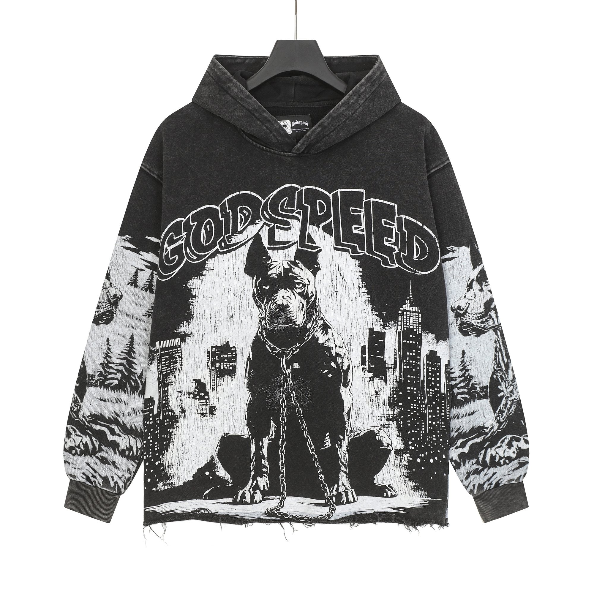 Godspeed Dog & City Graphic Raw-Hem Hoodie — hero