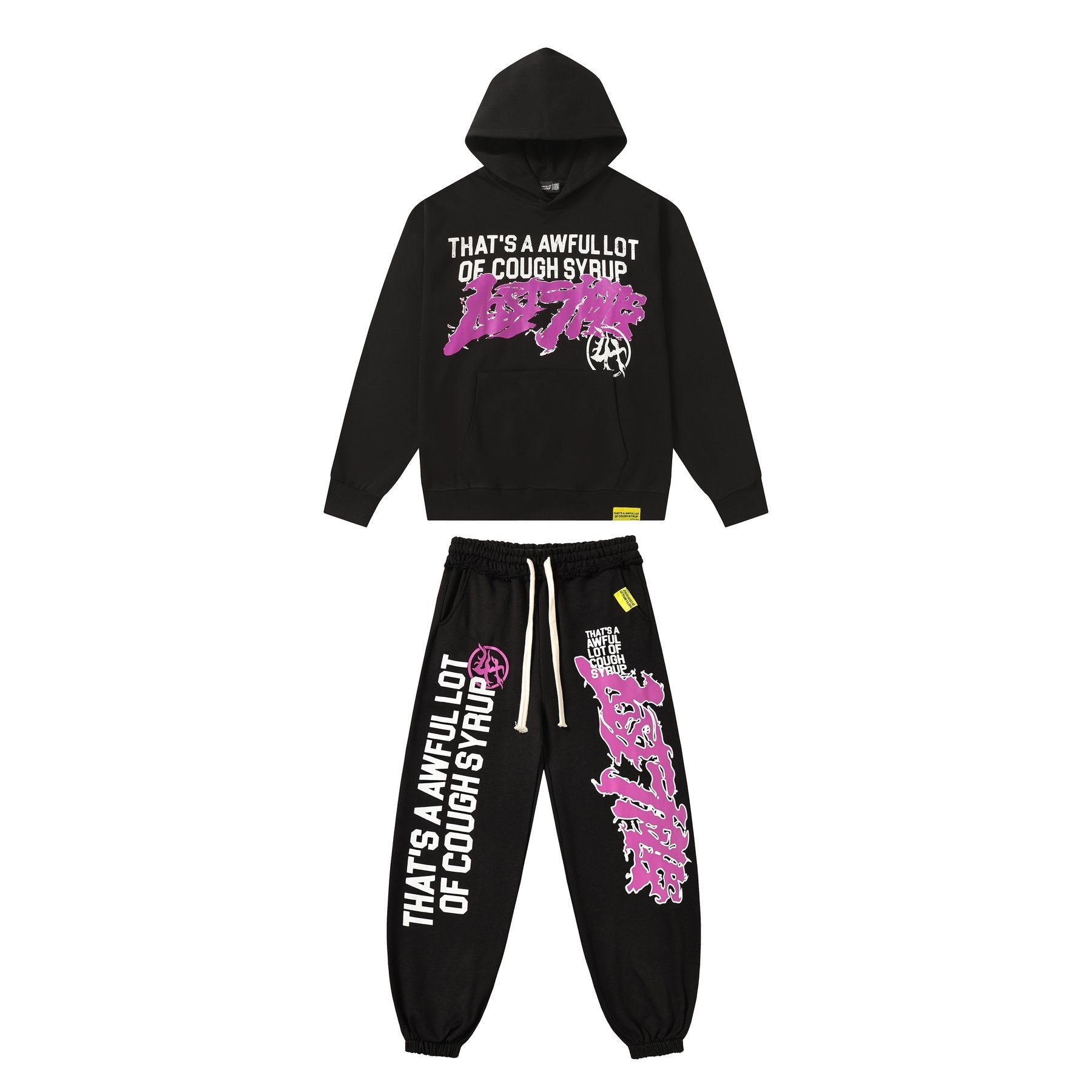 THAT'S A AWFUL LOT OF COUGH SYRUP Black Graphic Hoodie & Sweatpants Matching Set — front