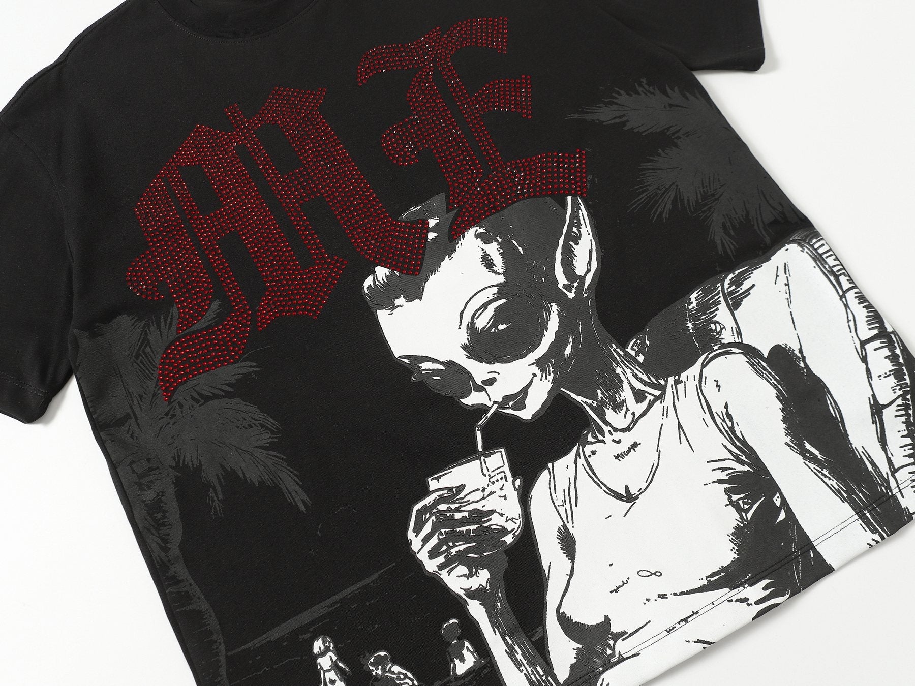 MIXED EMOTION Godspeed Rhinestone Graphic T-Shirt — detail