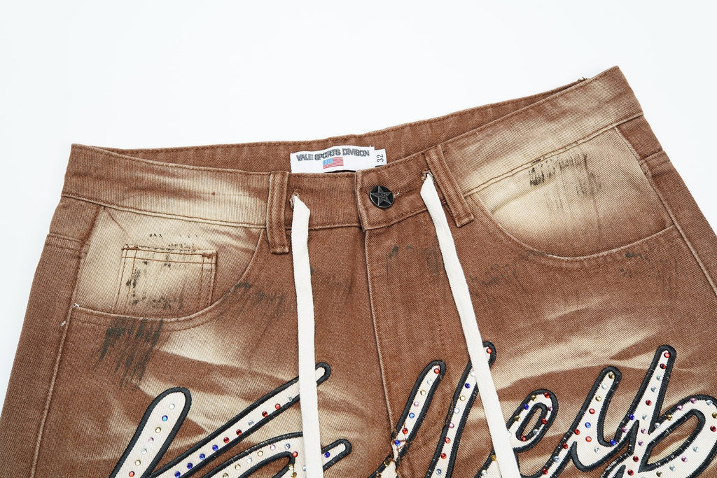 VALLEY Skittles Rhinestone Denim Shorts — detail