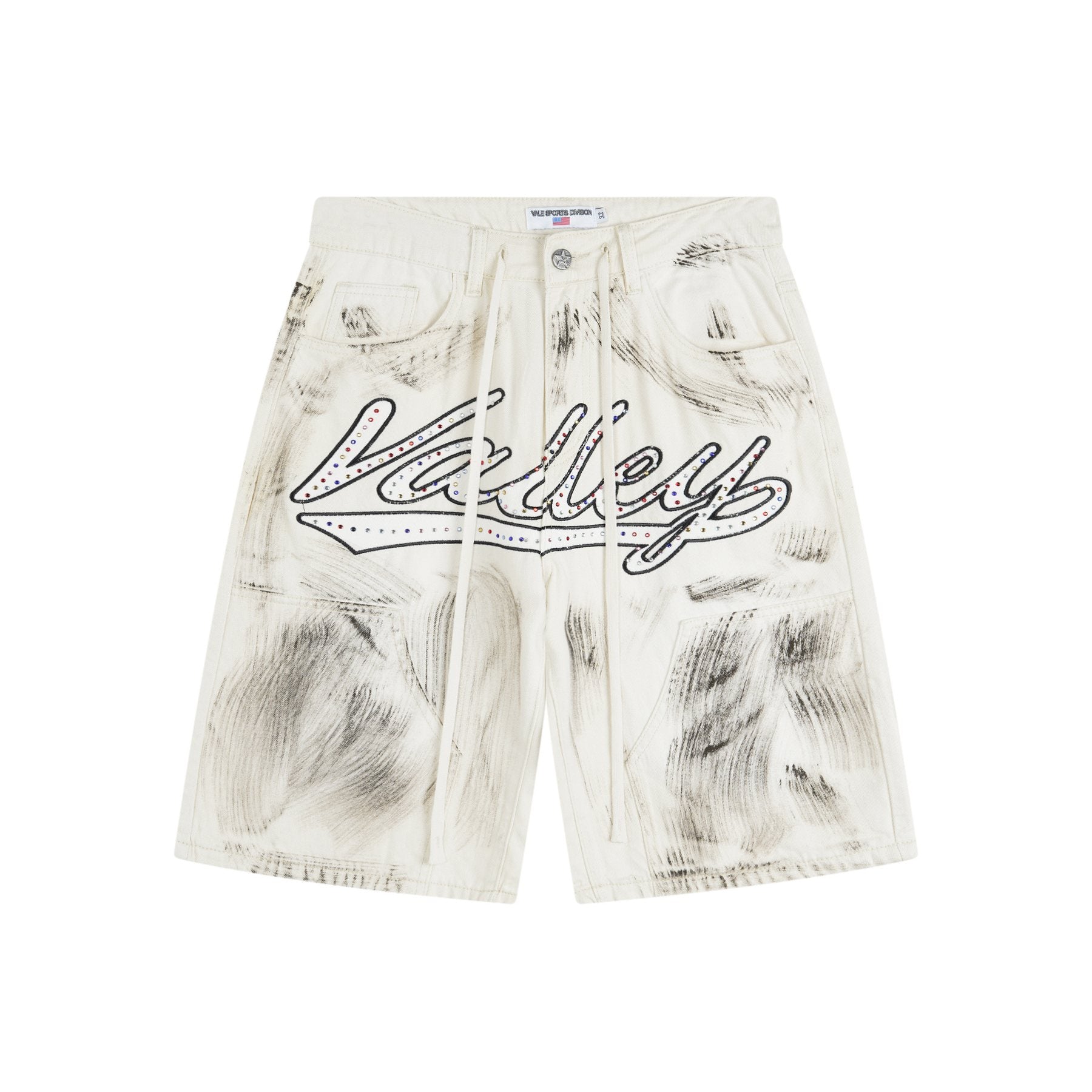 VALLEY Skittles Rhinestone Denim Shorts — front