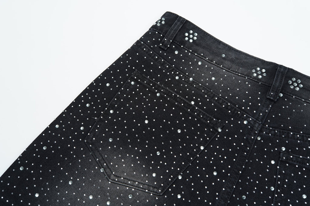 VALLEY Iced Out Rhinestone Denim Jorts — detail