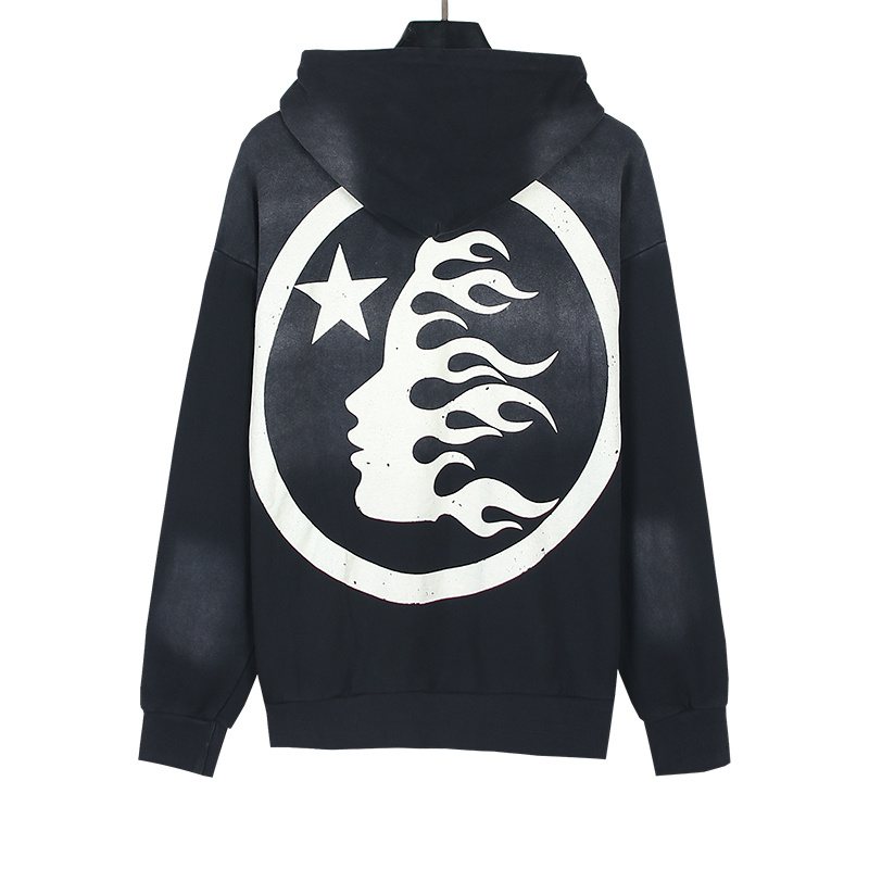 Hellstar Washed Face Flame Graphic Hoodie — back