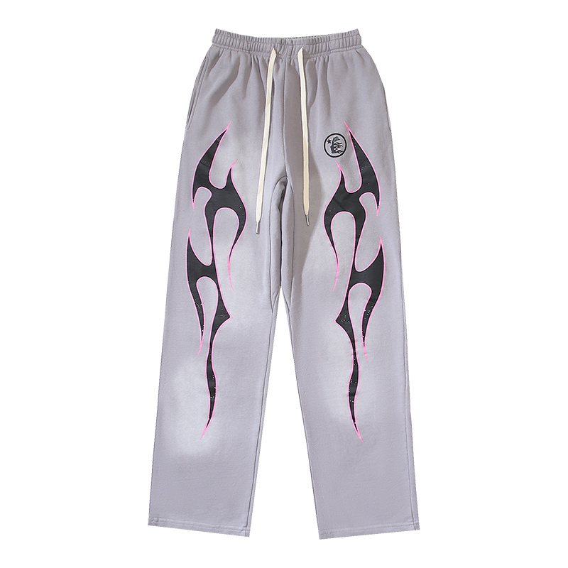 Hellstar Washed Grey Flame Graphic Sweatpants — front