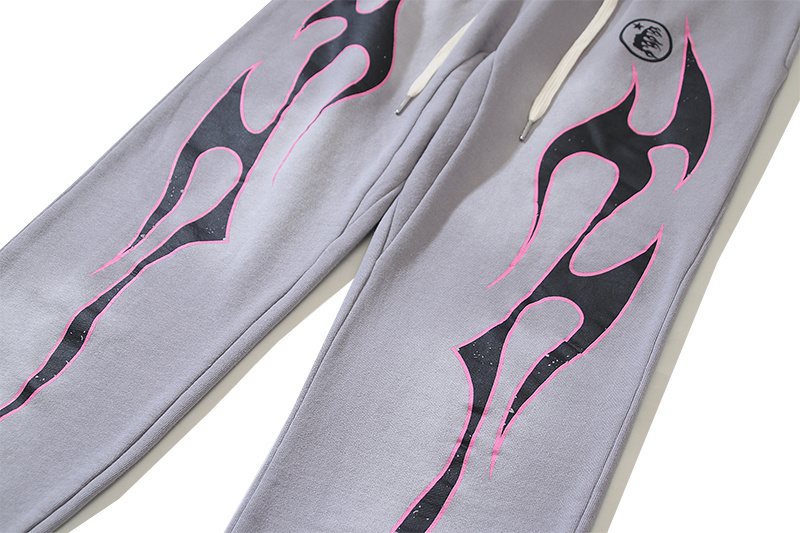 Hellstar Washed Grey Flame Graphic Sweatpants — detail