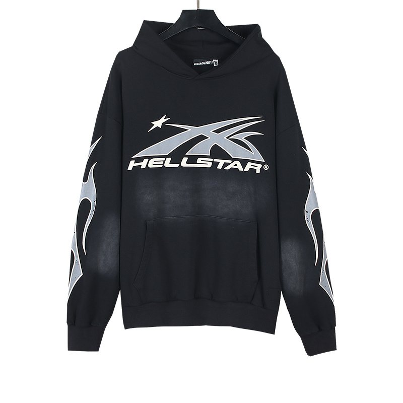Hellstar Washed Black Graphic Hoodie — front