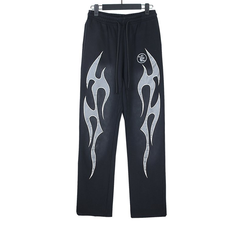 Hellstar Washed Black Flame Graphic Sweatpants — hero