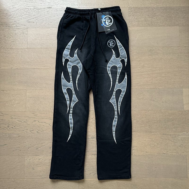 Hellstar Washed Black Flame Graphic Sweatpants — context