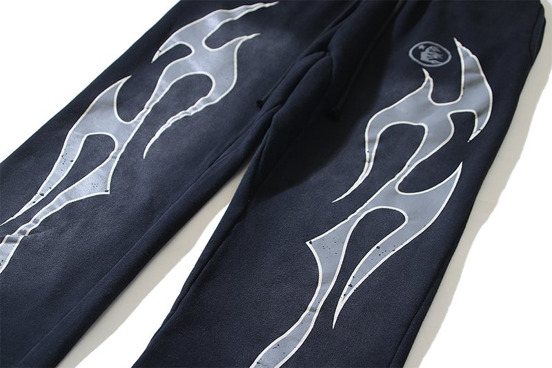 Hellstar Washed Black Flame Graphic Sweatpants — detail