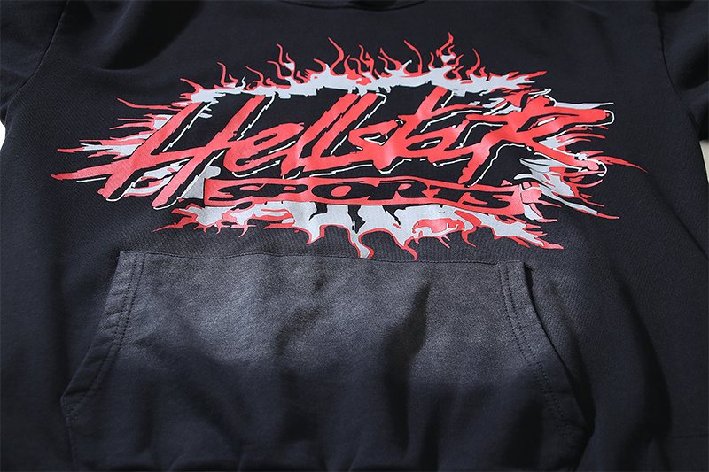 Hellstar Washed Black Flame Graphic Hoodie — detail